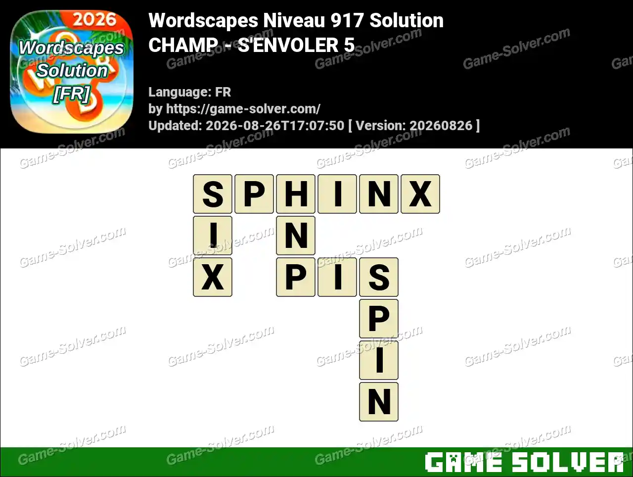 Wordscapes Français Niveau 917 Solution — CHAMP – S’ENVOLER 5